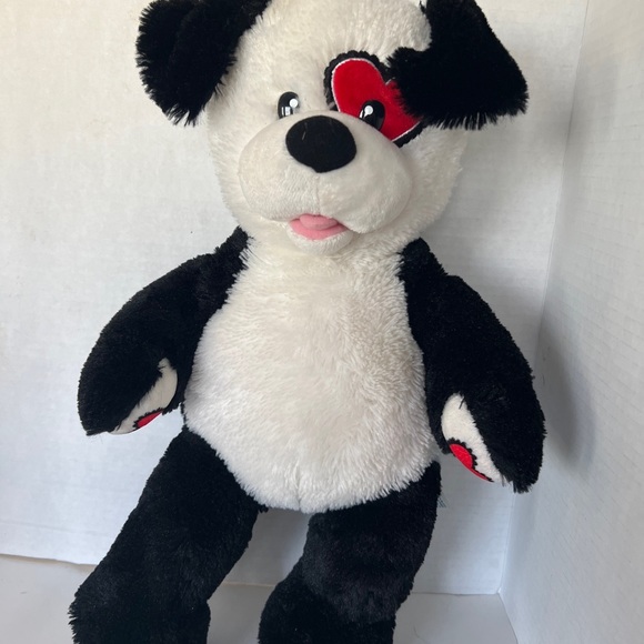 Build a Bear Valentine Black & White Puppy Dog Red Heart Eye Plush Retired BAB - Picture 1 of 5